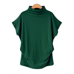 Ladies' New Trendy Fashion Solid Color Soft Turtleneck Top High End Basic Daily Commute Thin Short Sleeve Pleated Clothing