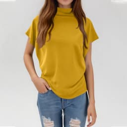 Ladies' New Trendy Fashion Solid Color Soft Turtleneck Top High End Basic Daily Commute Thin Short Sleeve Pleated Clothing