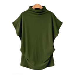 Ladies' New Trendy Fashion Solid Color Soft Turtleneck Top High End Basic Daily Commute Thin Short Sleeve Pleated Clothing
