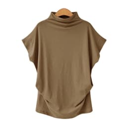 Ladies' New Trendy Fashion Solid Color Soft Turtleneck Top High End Basic Daily Commute Thin Short Sleeve Pleated Clothing