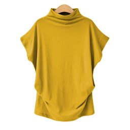 Ladies' New Trendy Fashion Solid Color Soft Turtleneck Top High End Basic Daily Commute Thin Short Sleeve Pleated Clothing