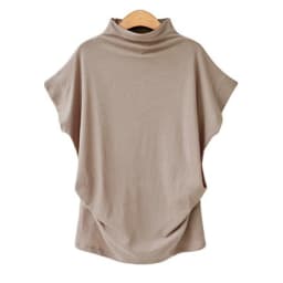 Ladies' New Trendy Fashion Solid Color Soft Turtleneck Top High End Basic Daily Commute Thin Short Sleeve Pleated Clothing