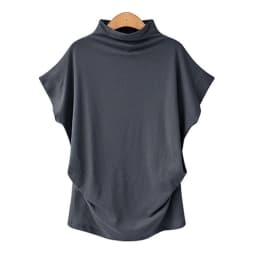 Ladies' New Trendy Fashion Solid Color Soft Turtleneck Top High End Basic Daily Commute Thin Short Sleeve Pleated Clothing
