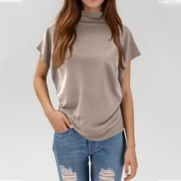Ladies' New Trendy Fashion Solid Color Soft Turtleneck Top High End Basic Daily Commute Thin Short Sleeve Pleated Clothing