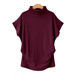 Ladies' New Trendy Fashion Solid Color Soft Turtleneck Top High End Basic Daily Commute Thin Short Sleeve Pleated Clothing