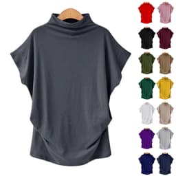 Ladies' New Trendy Fashion Solid Color Soft Turtleneck Top High End Basic Daily Commute Thin Short Sleeve Pleated Clothing