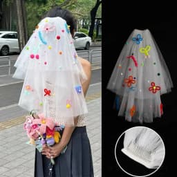 New Colorful Wedding Veils with Clip Sweet Pompom Mesh Tulle Butterfly Photo Props White Veil Bridal Veils Headdress Accessories