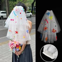New Colorful Wedding Veils with Clip Sweet Pompom Mesh Tulle Butterfly Photo Props White Veil Bridal Veils Headdress Accessories