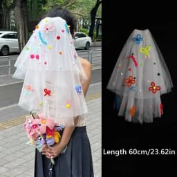 New Colorful Wedding Veils with Clip Sweet Pompom Mesh Tulle Butterfly Photo Props White Veil Bridal Veils Headdress Accessories