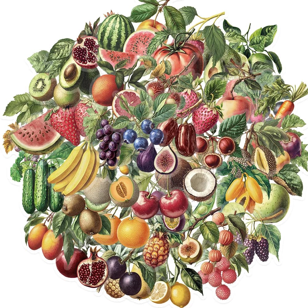 50PCS Retro Fruit Graffiti Stickers Fruit and Vegetable Teaching Stickers Scrapbook Guitar Mobile DIY Waterproof Stickers 