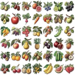 50PCS Retro Fruit Graffiti Stickers Fruit and Vegetable Teaching Stickers Scrapbook Guitar Mobile DIY Waterproof Stickers 