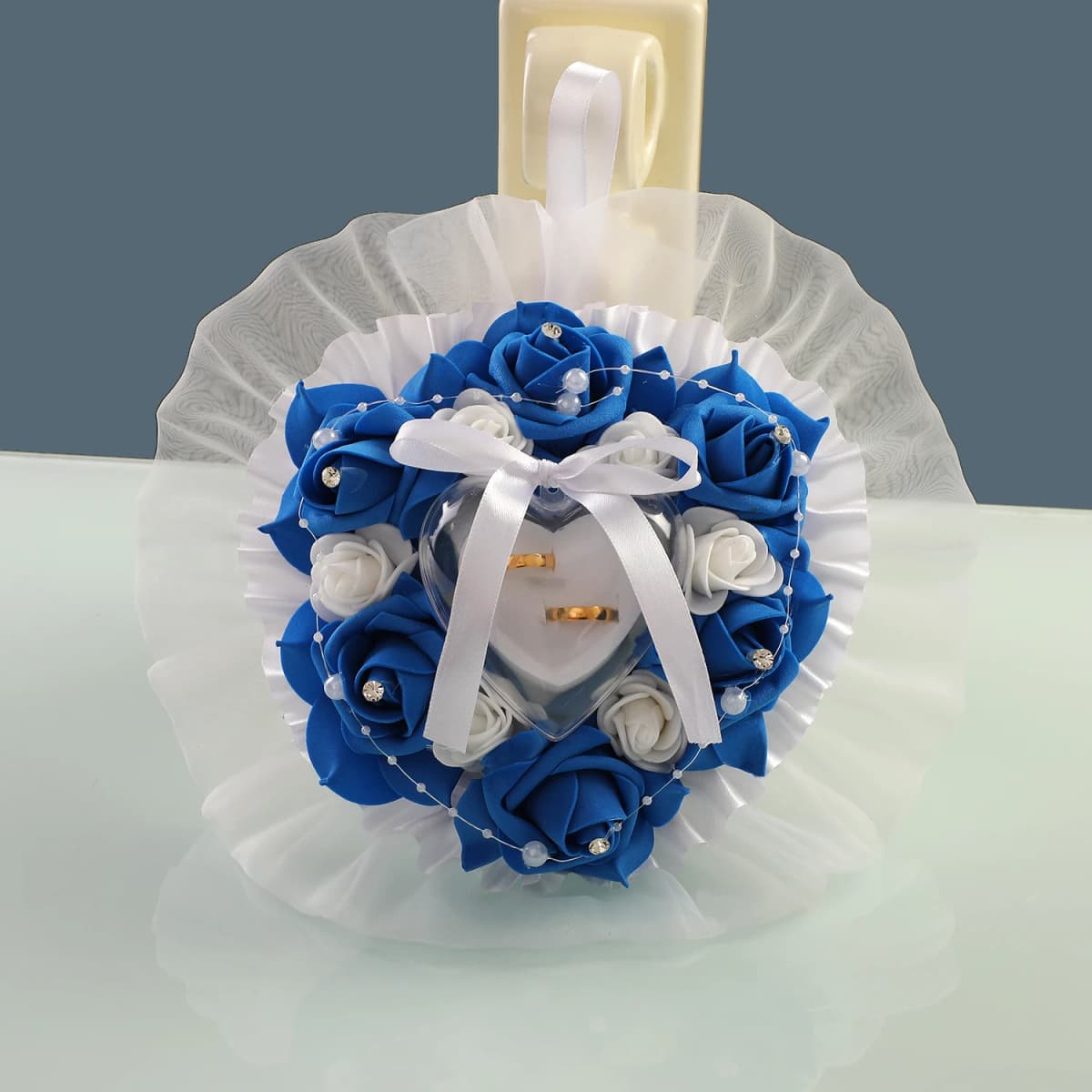 Wedding Ring Bearer with Rose Flower Decor Heart Shape Ring Box Romantic Wedding Ring Cushion Engagement Party Accessory
