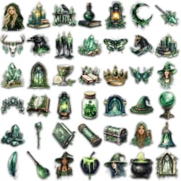 50PCS Witch of the Woods Theme Stickers Scrapbooking Collage Material Decorative Phone Case Frame DIY Waterproof Stickers