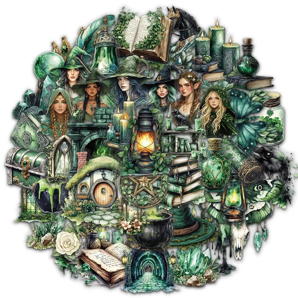 50PCS Witch of the Woods Theme Stickers Scrapbooking Collage Material Decorative Phone Case Frame DIY Waterproof Stickers