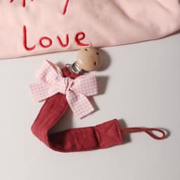 Cotton Bow Pacifier Clip for Girls - Baby Soother Holder with Wooden Paci Clip, Soft Muslin Cotton Strap for Newborn Dummy Chain