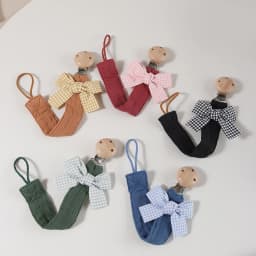 Cotton Bow Pacifier Clip for Girls - Baby Soother Holder with Wooden Paci Clip, Soft Muslin Cotton Strap for Newborn Dummy Chain