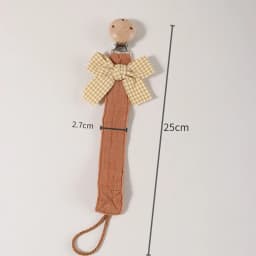 Cotton Bow Pacifier Clip for Girls - Baby Soother Holder with Wooden Paci Clip, Soft Muslin Cotton Strap for Newborn Dummy Chain