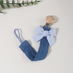 Cotton Bow Pacifier Clip for Girls - Baby Soother Holder with Wooden Paci Clip, Soft Muslin Cotton Strap for Newborn Dummy Chain