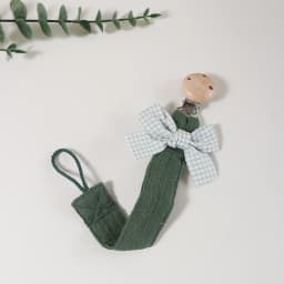 Cotton Bow Pacifier Clip for Girls - Baby Soother Holder with Wooden Paci Clip, Soft Muslin Cotton Strap for Newborn Dummy Chain