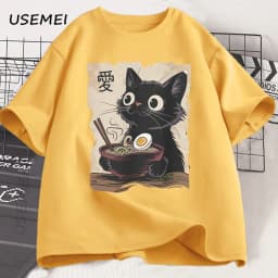 Funny Cat Ramen T-shirt Graphic Tee Japanese Kawaii Anime Cat Graphic T Shirts Men Women Casual Short Sleeve Cotton Tee Shirt