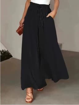 Lace Up Printed Women's Long Trousers Casual Pocket Women's Wide Leg Pants Fashionable High Street Bohemian Style Summer Daks