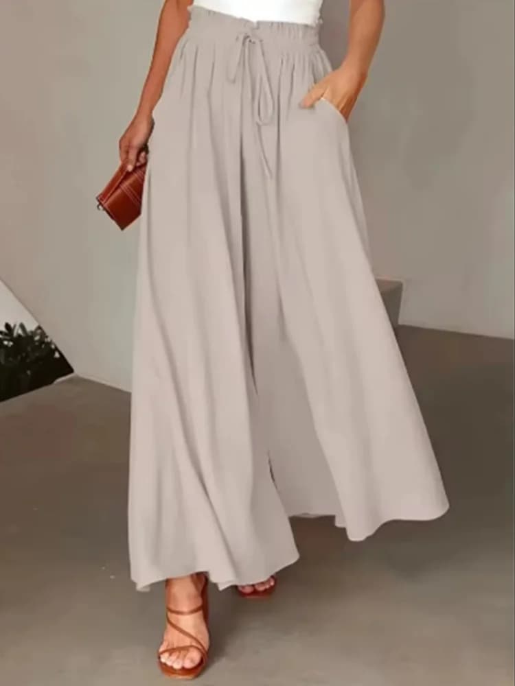 Lace Up Printed Women's Long Trousers Casual Pocket Women's Wide Leg Pants Fashionable High Street Bohemian Style Summer Daks