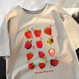 12 Types Strawberry Printing Women Tshirts Pattern Tee Clothes Summer T Shirts Harajuku Loose Couple T-Shirt Soft