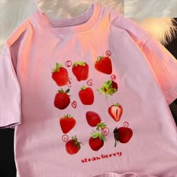 12 Types Strawberry Printing Women Tshirts Pattern Tee Clothes Summer T Shirts Harajuku Loose Couple T-Shirt Soft
