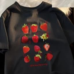 12 Types Strawberry Printing Women Tshirts Pattern Tee Clothes Summer T Shirts Harajuku Loose Couple T-Shirt Soft