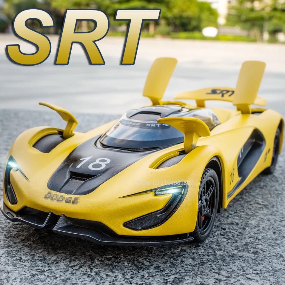 1:32 SRT Tomahawk Sports Car Model Toys Alloy Diecast Charger 1970 Vehicle Models Sound Light Doors Opened Pull Back Kids Gifts