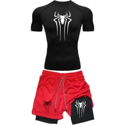 Men's Workout Compression Set Y2K Spider Printed Gym Tshirts Breathable Running Shorts Quick Dry Sports Rash Guard Sportwear Set