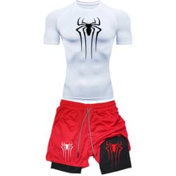 Men's Workout Compression Set Y2K Spider Printed Gym Tshirts Breathable Running Shorts Quick Dry Sports Rash Guard Sportwear Set