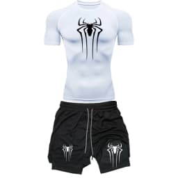 Men's Workout Compression Set Y2K Spider Printed Gym Tshirts Breathable Running Shorts Quick Dry Sports Rash Guard Sportwear Set