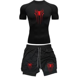 Men's Workout Compression Set Y2K Spider Printed Gym Tshirts Breathable Running Shorts Quick Dry Sports Rash Guard Sportwear Set