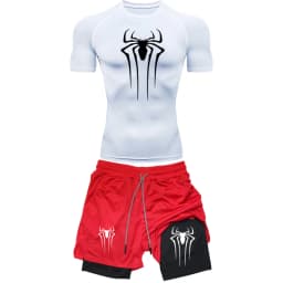 Men's Workout Compression Set Y2K Spider Printed Gym Tshirts Breathable Running Shorts Quick Dry Sports Rash Guard Sportwear Set