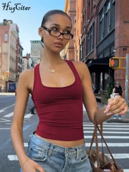 Hugcitar 2025 Summer Solid Straps Sexy Slim Crop Tank Top Women Casual Y2K Clothes Streetwear Party Sport Festivak Wholesale