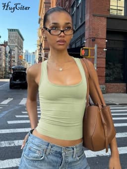 Hugcitar 2025 Summer Solid Straps Sexy Slim Crop Tank Top Women Casual Y2K Clothes Streetwear Party Sport Festivak Wholesale