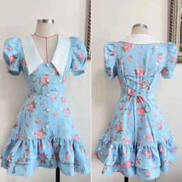 Tornova Print Puff Sleeves Ruffled Dress Women's V-Neck High Waist Pearl Buttons Mini Dress Female Casual Vacation Fashion Dress