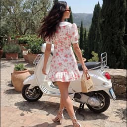 Tornova Print Puff Sleeves Ruffled Dress Women's V-Neck High Waist Pearl Buttons Mini Dress Female Casual Vacation Fashion Dress