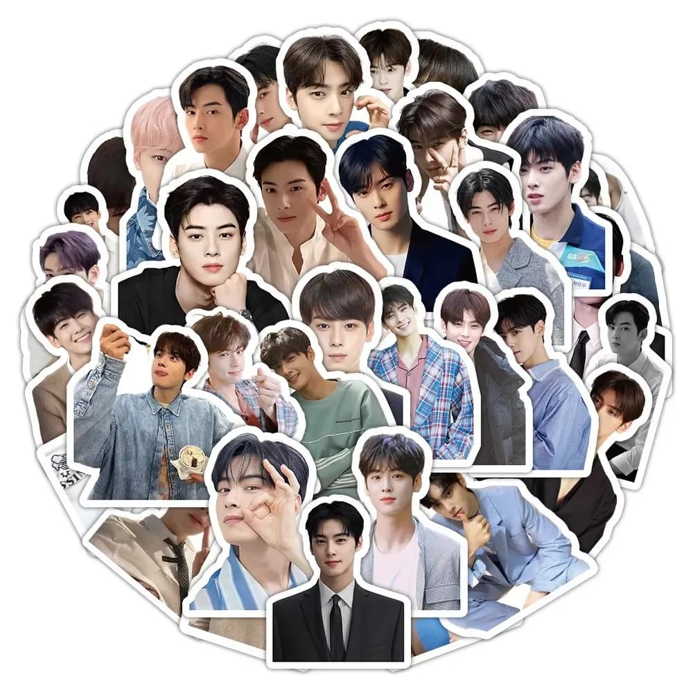 63Pcs Korean Boy Band Member Cha EunWoo Graffiti Stickers Decoration Phone Case Laptop Notebook Skateboard