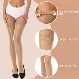 1 Pair Women's Shiny Silky Stockings Horse Oil High Tights With Silicone Lace Top Summer Sexy Elastic High Socks