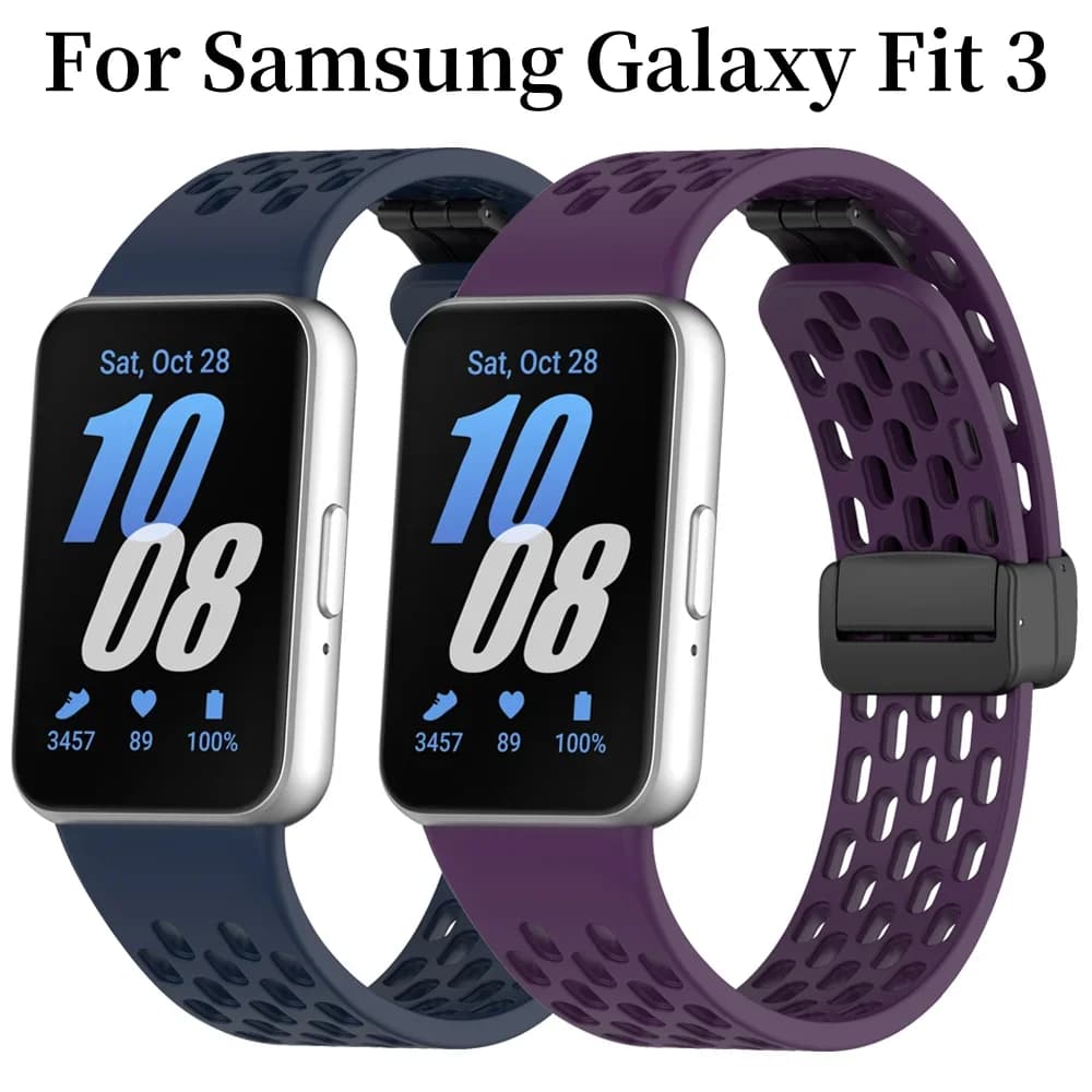 Magnetic D Buckle Sports Silicone Band For Samsung Galaxy Fit 3 Fit3 SM-R390 Replacement Strap Wristband Bracelet Accessories