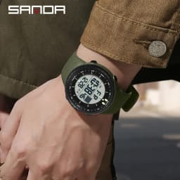 SANDA New 6256 Men's Electronic Watch Large Dial Outdoor Waterproof Sports Watch Night Light Alarm Clock Multi Functional Watch