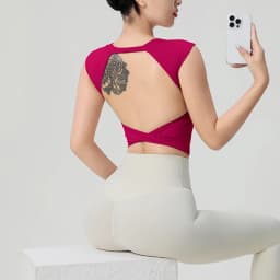 Women's Backless Fitness Clothes with Fixed Chest Pad Beautiful Top Short Sleeve Dance Sport T-Shirt Yoga Wear