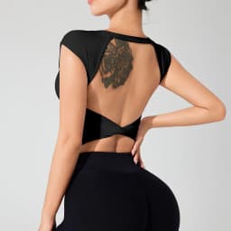 Women's Backless Fitness Clothes with Fixed Chest Pad Beautiful Top Short Sleeve Dance Sport T-Shirt Yoga Wear