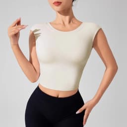 Women's Backless Fitness Clothes with Fixed Chest Pad Beautiful Top Short Sleeve Dance Sport T-Shirt Yoga Wear