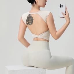 Women's Backless Fitness Clothes with Fixed Chest Pad Beautiful Top Short Sleeve Dance Sport T-Shirt Yoga Wear
