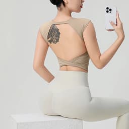Women's Backless Fitness Clothes with Fixed Chest Pad Beautiful Top Short Sleeve Dance Sport T-Shirt Yoga Wear