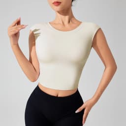 Women's Backless Fitness Clothes with Fixed Chest Pad Beautiful Top Short Sleeve Dance Sport T-Shirt Yoga Wear