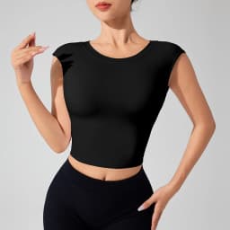 Women's Backless Fitness Clothes with Fixed Chest Pad Beautiful Top Short Sleeve Dance Sport T-Shirt Yoga Wear